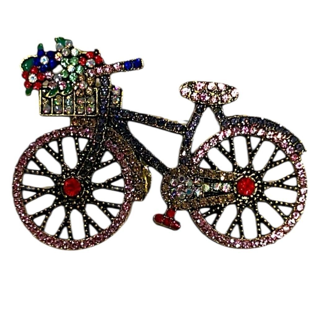 Colorful Bicycle Brooch with Rhinestones